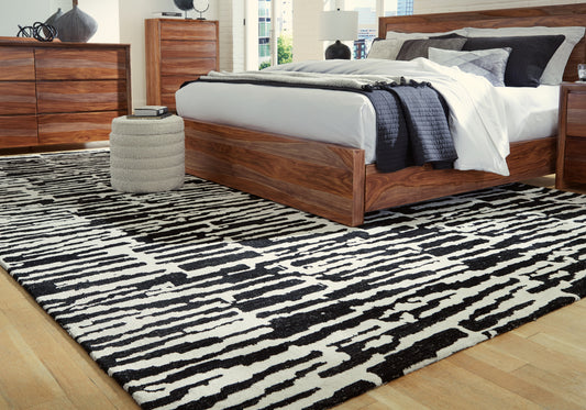 Pines Furniture Outlet - Ashley Furniture - Bramshaw Rug - 10' x 14' Rug / Black/Ivory - R406760