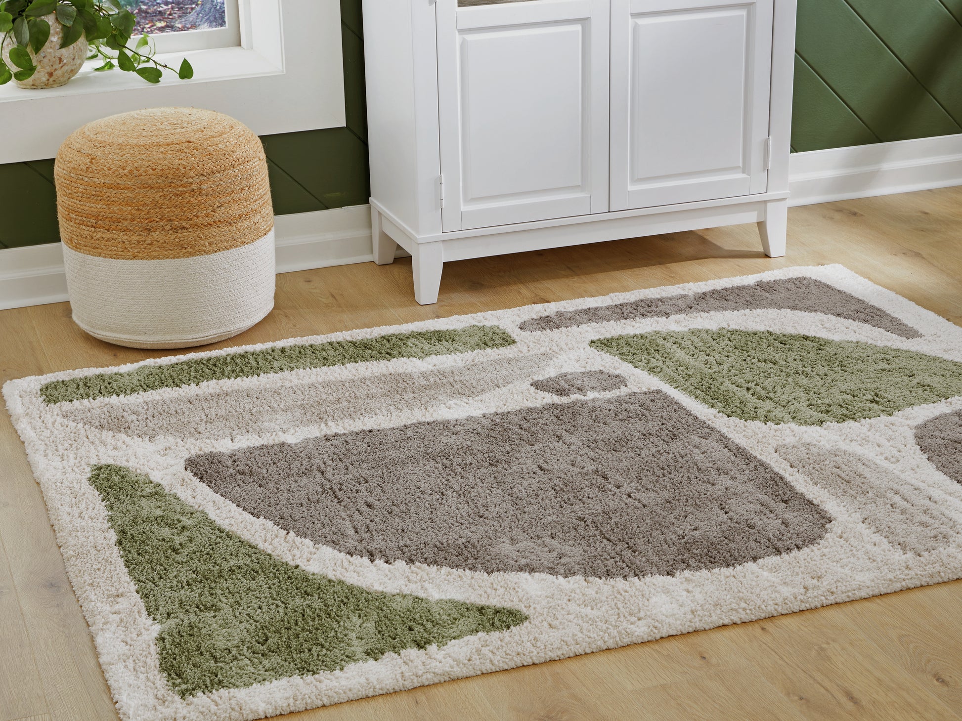 Pines Furniture Outlet - Ashley Furniture - Anburgh Rug - Large Rug / Green/Gray/Ivory - R407351