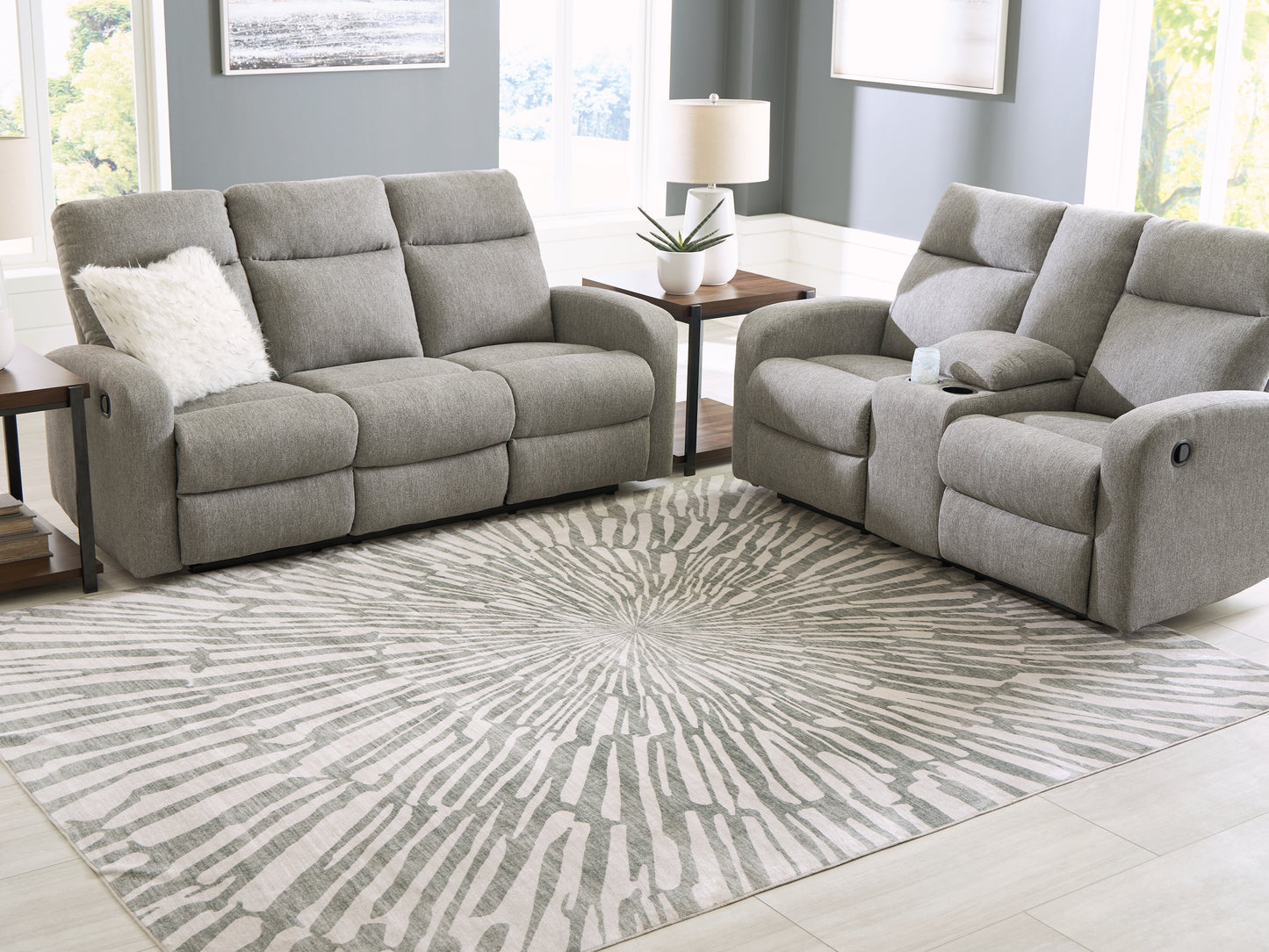 Pines Furniture Outlet - Ashley Furniture - Verland Rug - Washable 7'6" x 9'6" Area Rug / Gray/White - R407431