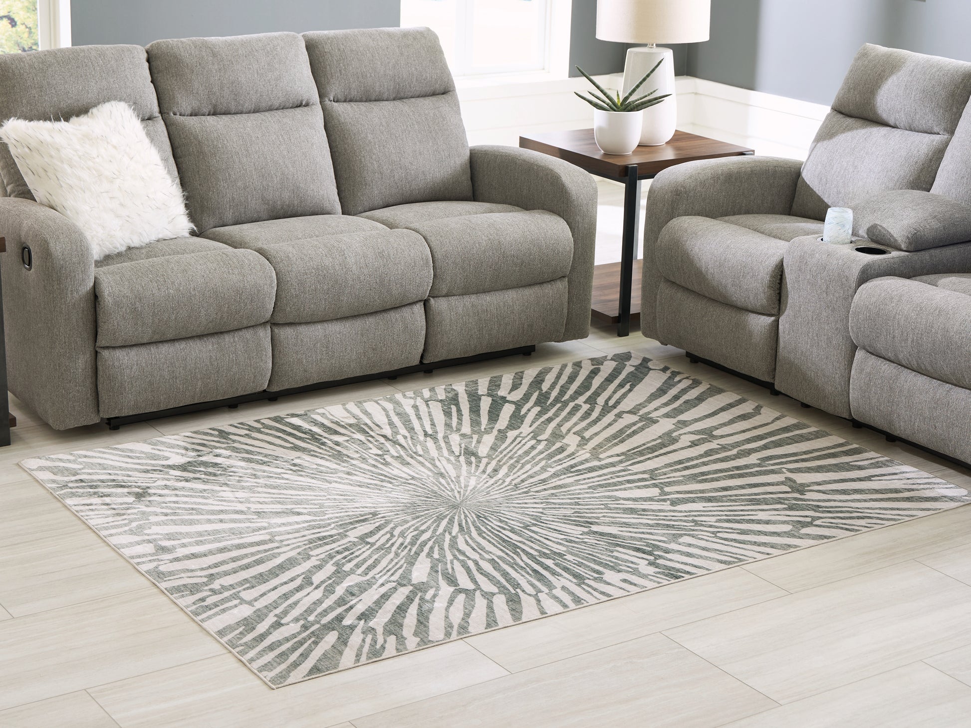 Pines Furniture Outlet - Ashley Furniture - Verland Rug - Washable 7'6" x 9'6" Area Rug / Gray/White - R407431