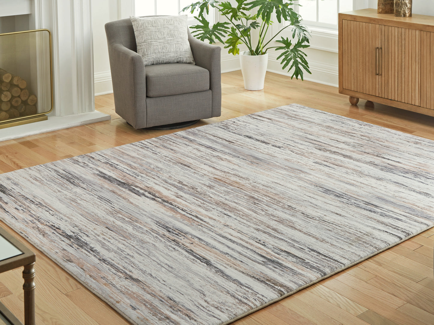 Pines Furniture Outlet - Ashley Furniture - Nace Rug - 5' x 7' Area Rug / Gray/Brown/White - R407472