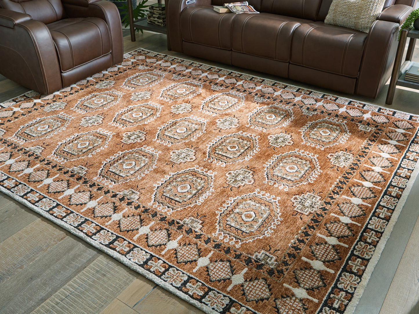 Pines Furniture Outlet - Ashley Furniture - Qaabiz Rug - 7'8" x 10' Area Rug / Sienna/Ivory/Black - R407521