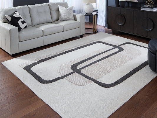 Pines Furniture Outlet - Ashley Furniture - Davismour Rug - 5' x 7' Area Rug / Ivory/Taupe/Charcoal - R407562