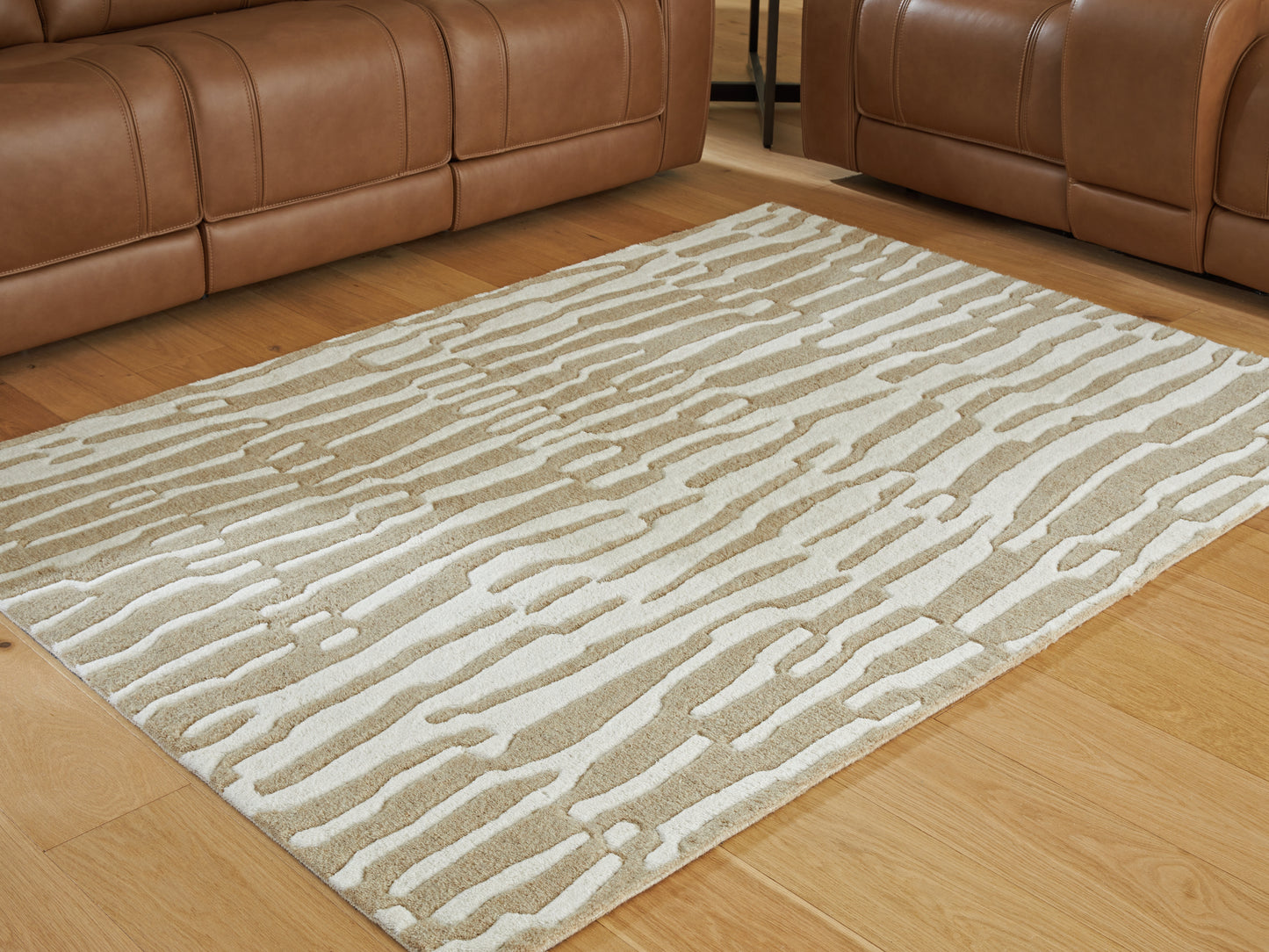 Pines Furniture Outlet - Ashley Furniture - Corrbell Rug - 5' x 7' Area Rug / Beige/White - R407632