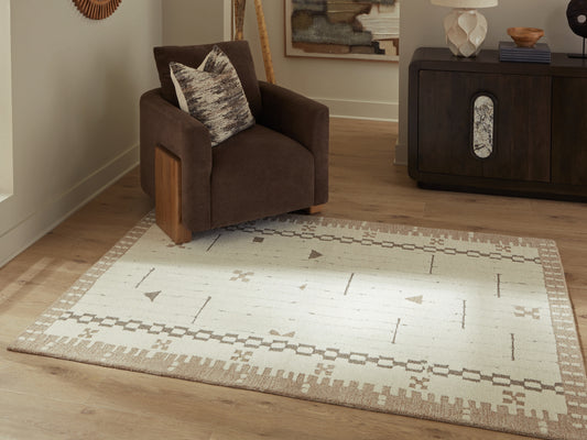 Pines Furniture Outlet - Ashley Furniture - Dot Rug - 5' x 7' Area Rug / Cream/Brown/Taupe - R407652
