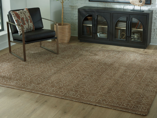 Pines Furniture Outlet - Ashley Furniture - Merrittman Rug - 5' x 7' Area Rug / Brown/Ivory - R407702