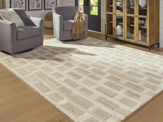 Pines Furniture Outlet - Ashley Furniture - Lisgrove Rug - 7'8" x 10' Area Rug / Tan/Brown/White - R407711