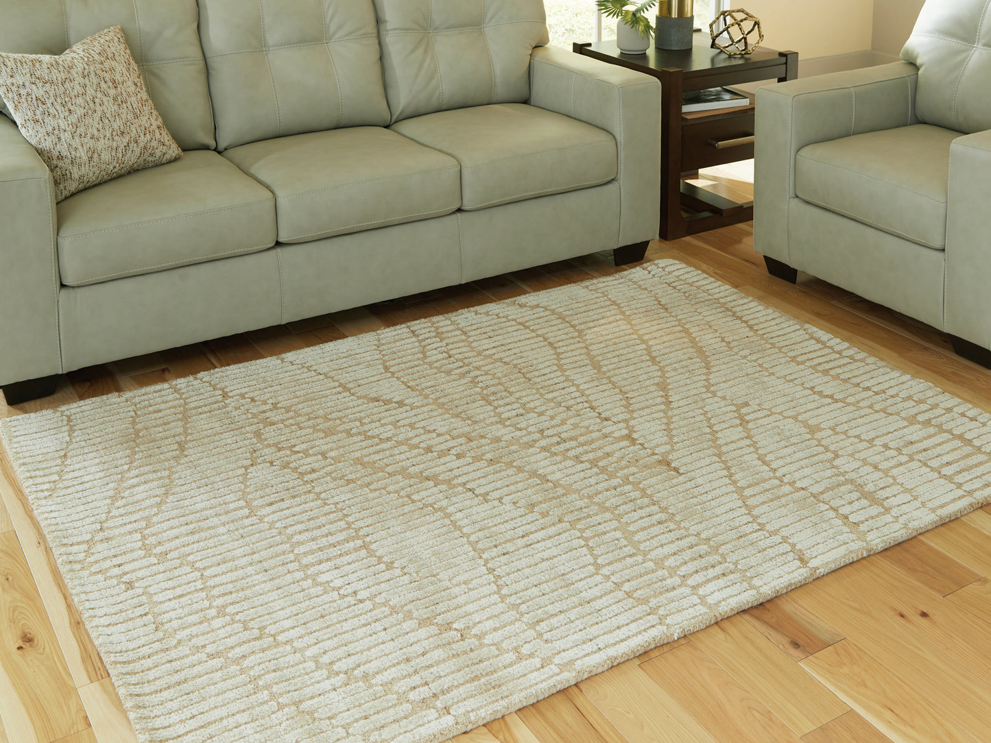 Pines Furniture Outlet - Ashley Furniture - Jaseena Rug - 5' x 7' Area Rug / Beige/Tan - R407722