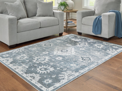Pines Furniture Outlet - Ashley Furniture - Avanworths Rug - Washable 5'3" x 7' Area Rug / Blue/Gray/Ivory - R407792