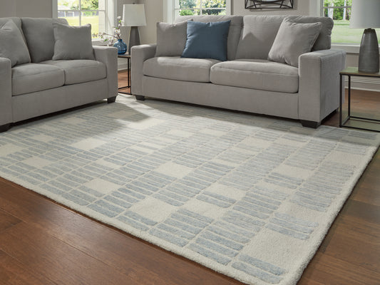 Pines Furniture Outlet - Ashley Furniture - Dylanton Rug - 5' x 7' Area Rug / Ivory/Blue - R407812