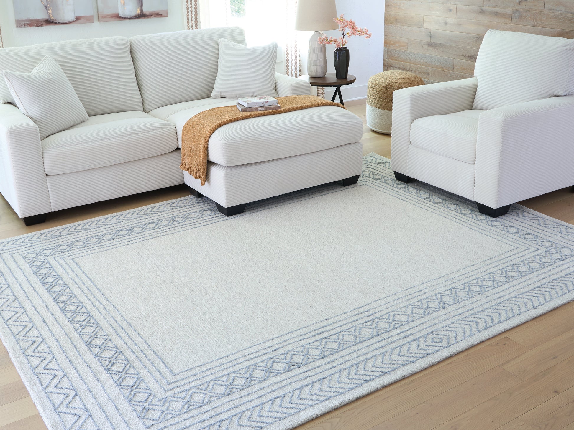 Pines Furniture Outlet - Ashley Furniture - Azelhurst Rug - 5' x 7' Area Rug / Blue/Ivory/Gray - R407852