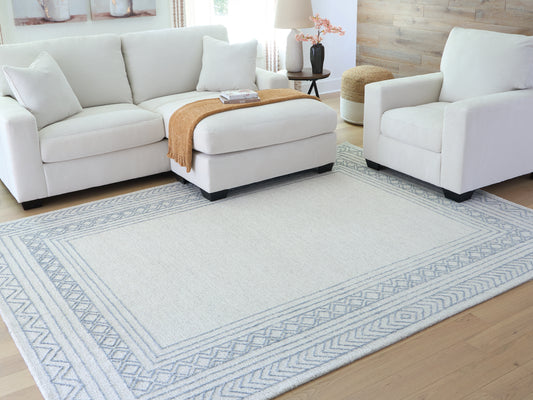Pines Furniture Outlet - Ashley Furniture - Azelhurst Rug - 5' x 7' Area Rug / Blue/Ivory/Gray - R407852