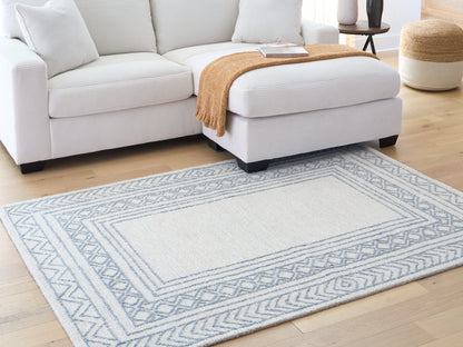 Pines Furniture Outlet - Ashley Furniture - Azelhurst Rug - 5' x 7' Area Rug / Blue/Ivory/Gray - R407852