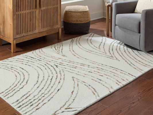 Pines Furniture Outlet - Ashley Furniture - Deenbury Rug - 5' x 7' Area Rug / Ivory/Green/Brown - R407862