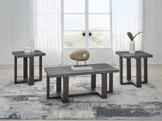 Pines Furniture Outlet - Ashley Furniture - Dynnford Table (Set of 3) - Occasional Table Set (3/CN) / Gray/Brown - T216-13