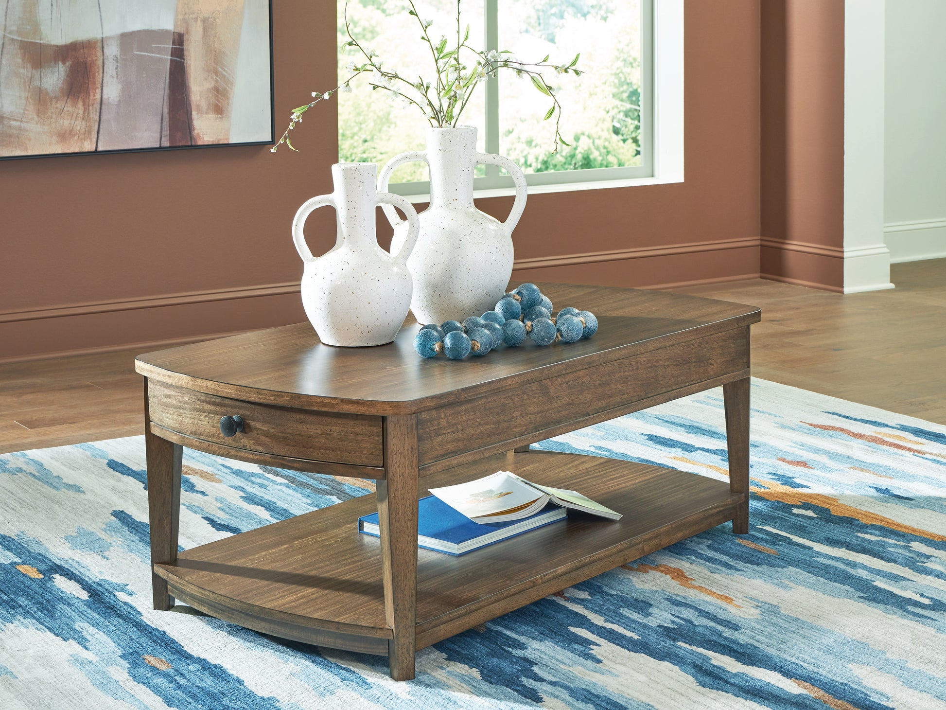 Pines Furniture Outlet - Ashley Furniture - Burkbyer Coffee Table - Rectangular Cocktail Table / Brown - T513-1