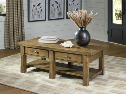 Pines Furniture Outlet - Ashley Furniture - Vandenmore Coffee Table - Rectangular Cocktail Table / Medium Brown - T539-1