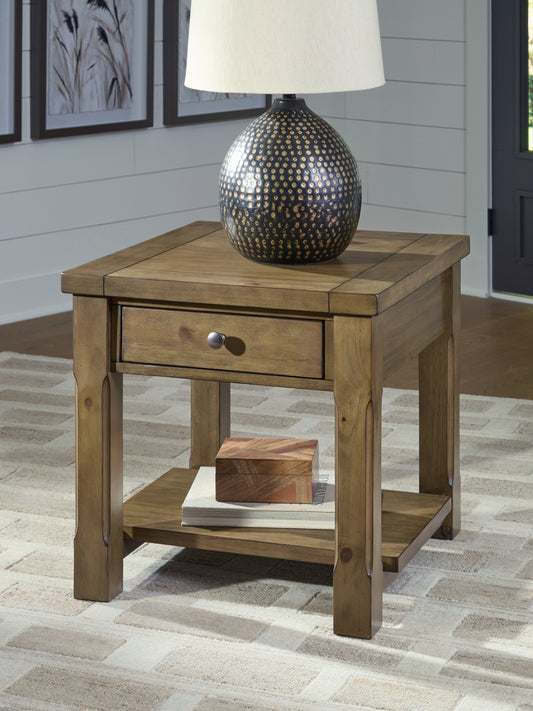 Pines Furniture Outlet - Ashley Furniture - Vandenmore End Table - Rectangular End Table / Medium Brown - T539-3