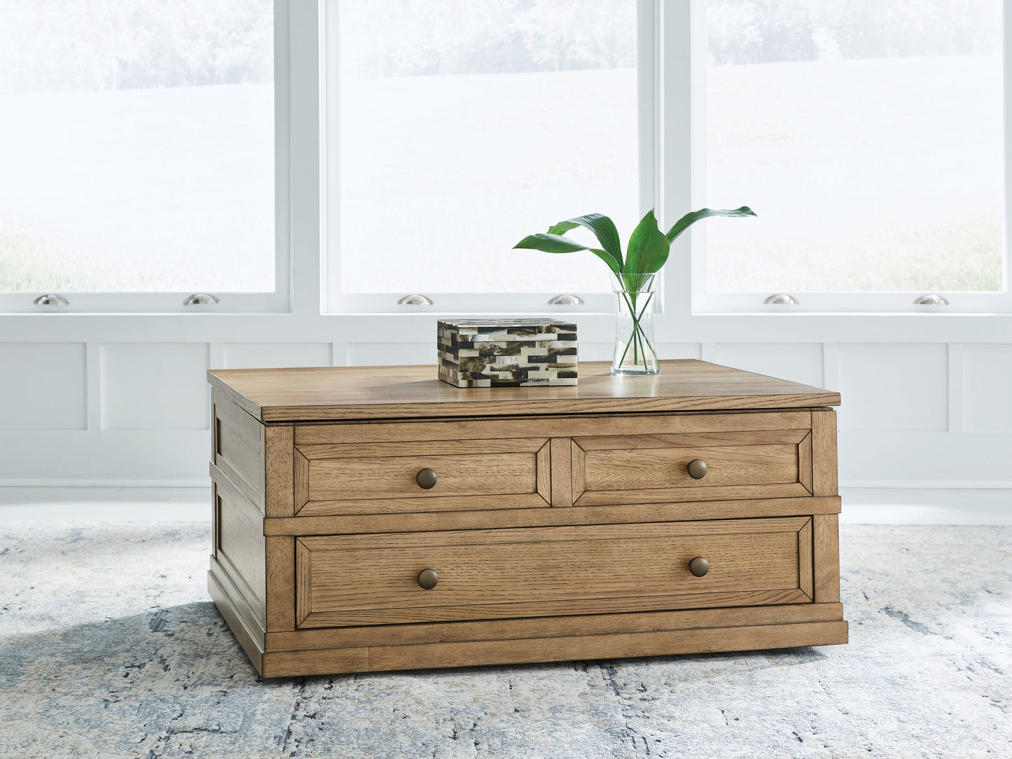 Pines Furniture Outlet - Ashley Furniture - Sharlance Lift-Top Coffee Table - Lift Top Cocktail Table / Light Brown - T655-9