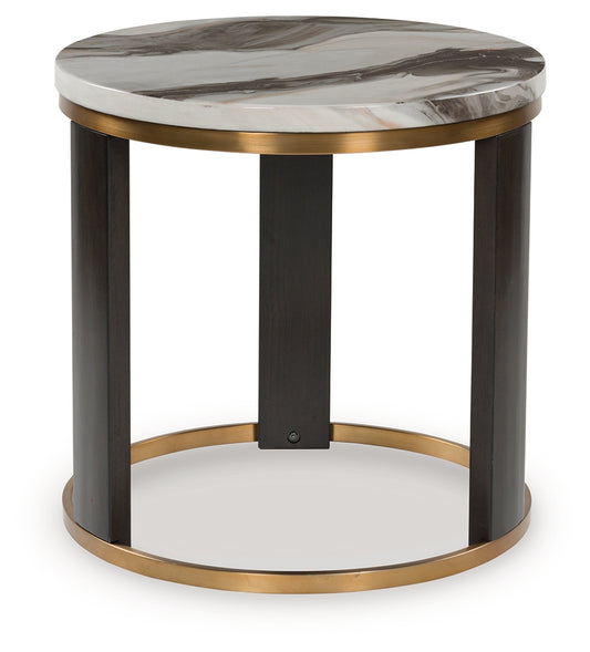 Pines Furniture Outlet - Ashley Furniture - Jazmore End Table - Round End Table / Brown/Brass Finish - T671-6