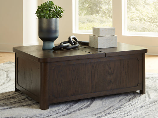 Pines Furniture Outlet - Ashley Furniture - Breckington Coffee Table With Storage - Cocktail Table with Storage / Dark Brown - T678-20