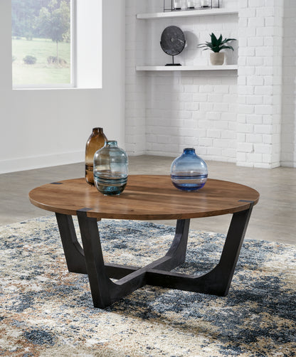 Pines Furniture Outlet - Ashley Furniture - Hanneforth Coffee Table - Round Cocktail Table / Brown/Black - T726-8