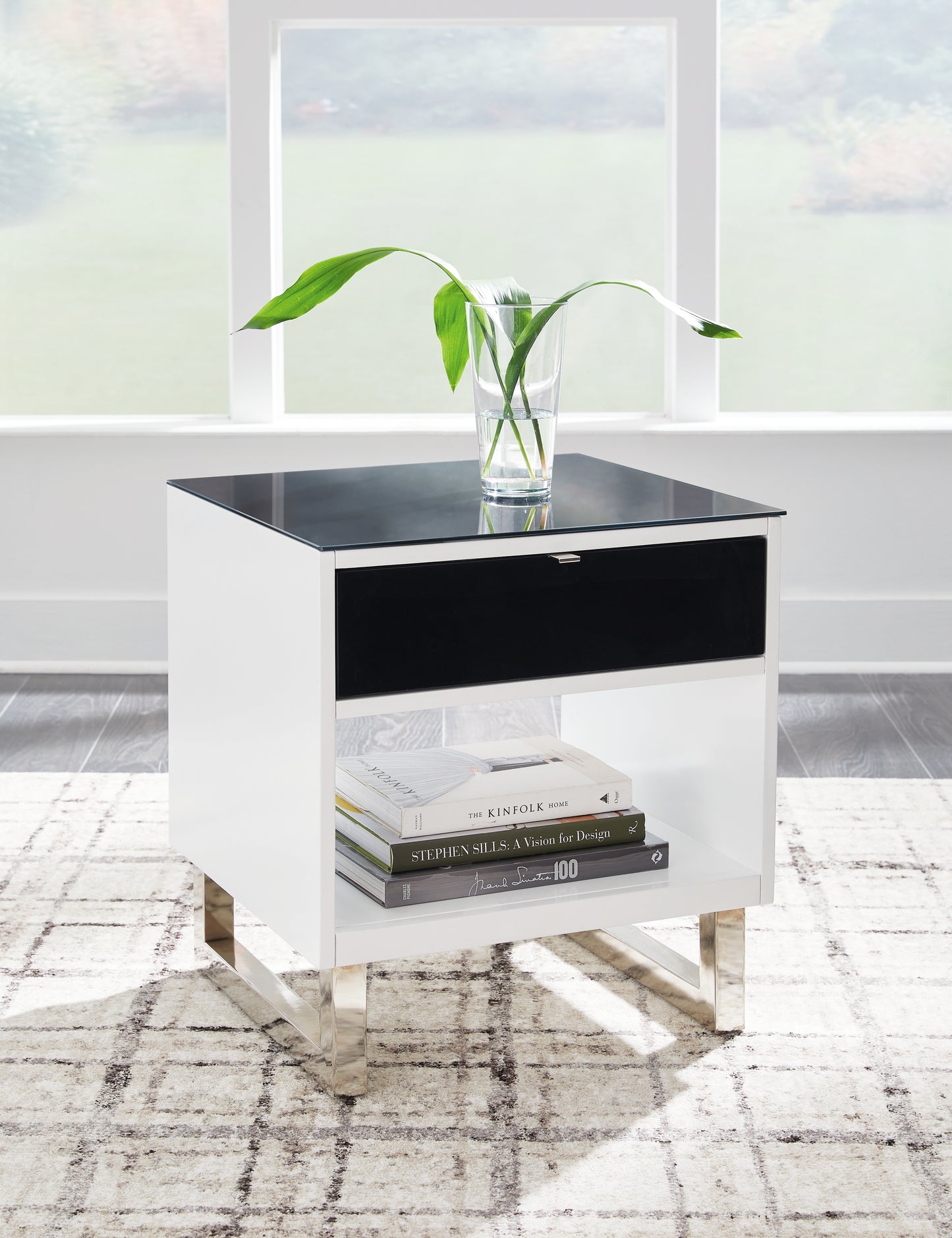 Pines Furniture Outlet - Ashley Furniture - Gardoni End Table - Rectangular End Table / White/Black - T756-3