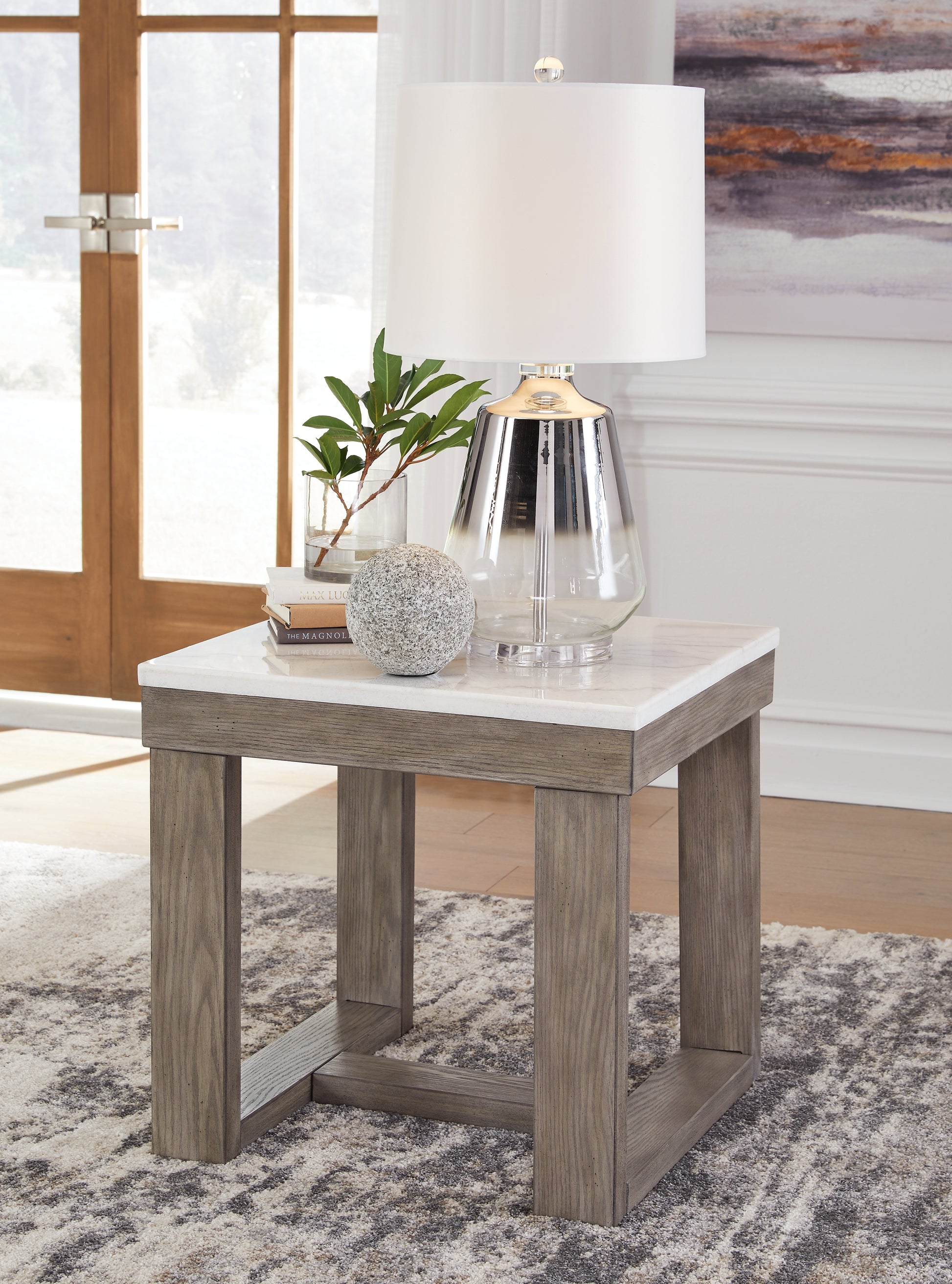 Pines Furniture Outlet - Ashley Furniture - Loyaska End Table - Rectangular End Table / Grayish Brown/White - T854-3