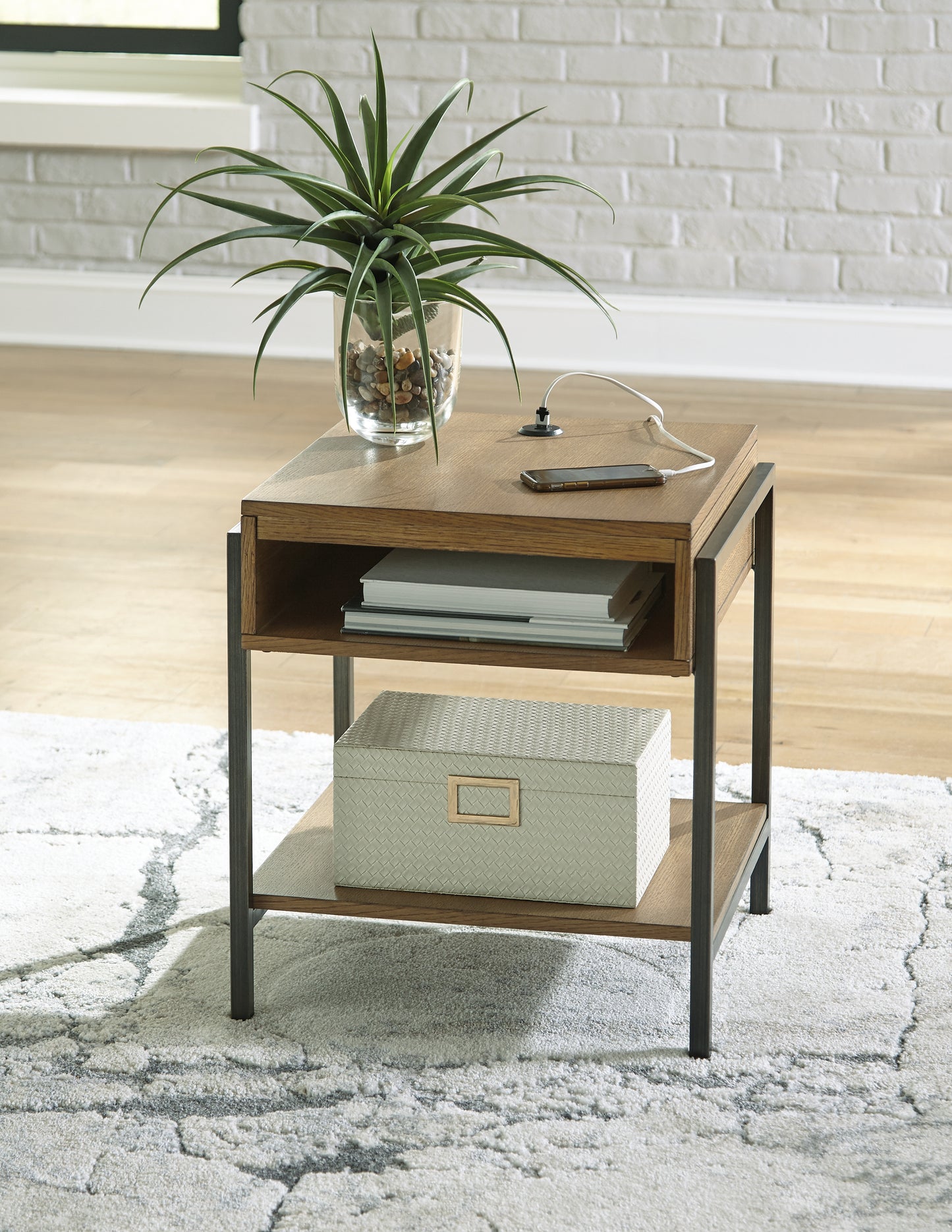 Pines Furniture Outlet - Ashley Furniture - Fridley End Table - Rectangular End Table / Brown/Black - T964-3