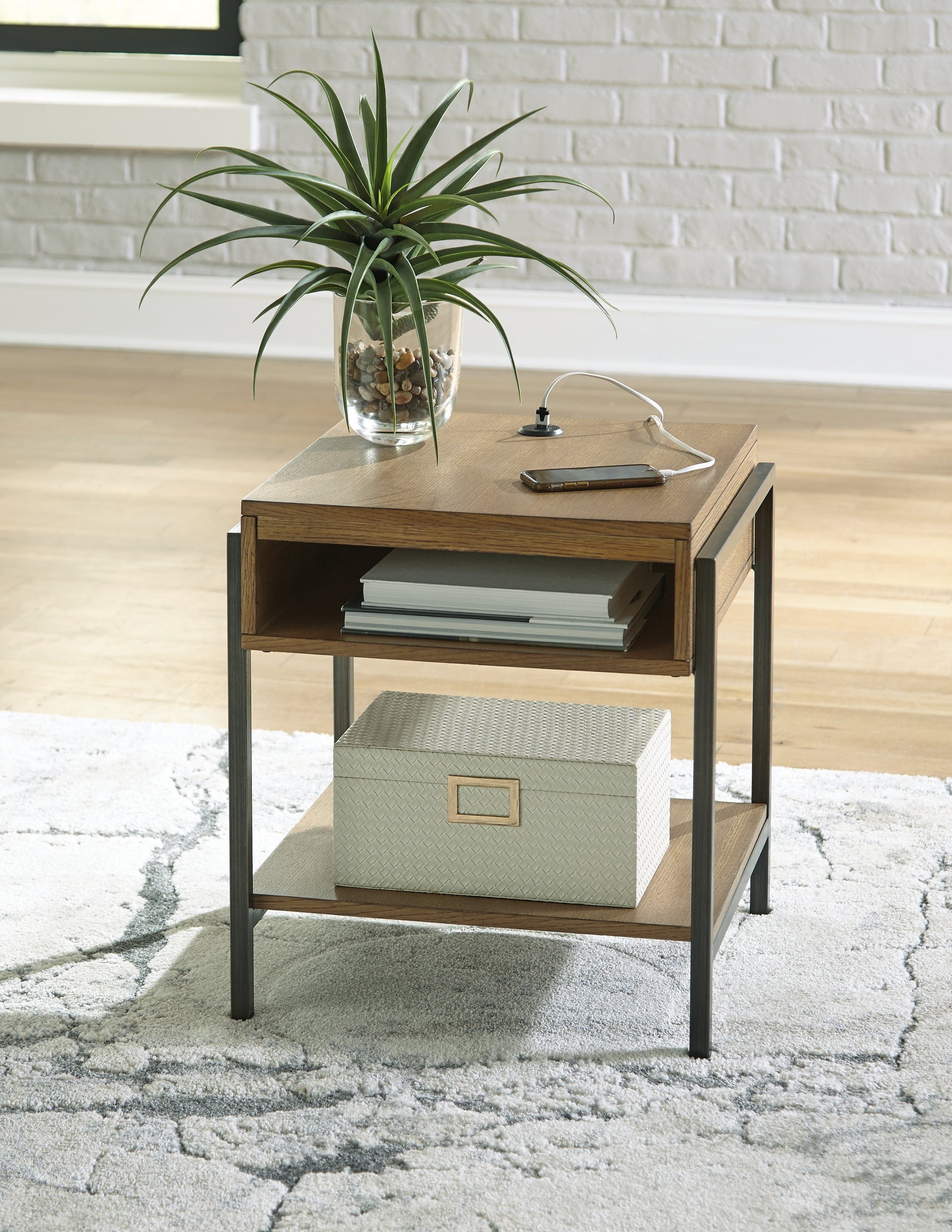 Pines Furniture Outlet - Ashley Furniture - Fridley End Table - Rectangular End Table / Brown/Black - T964-3
