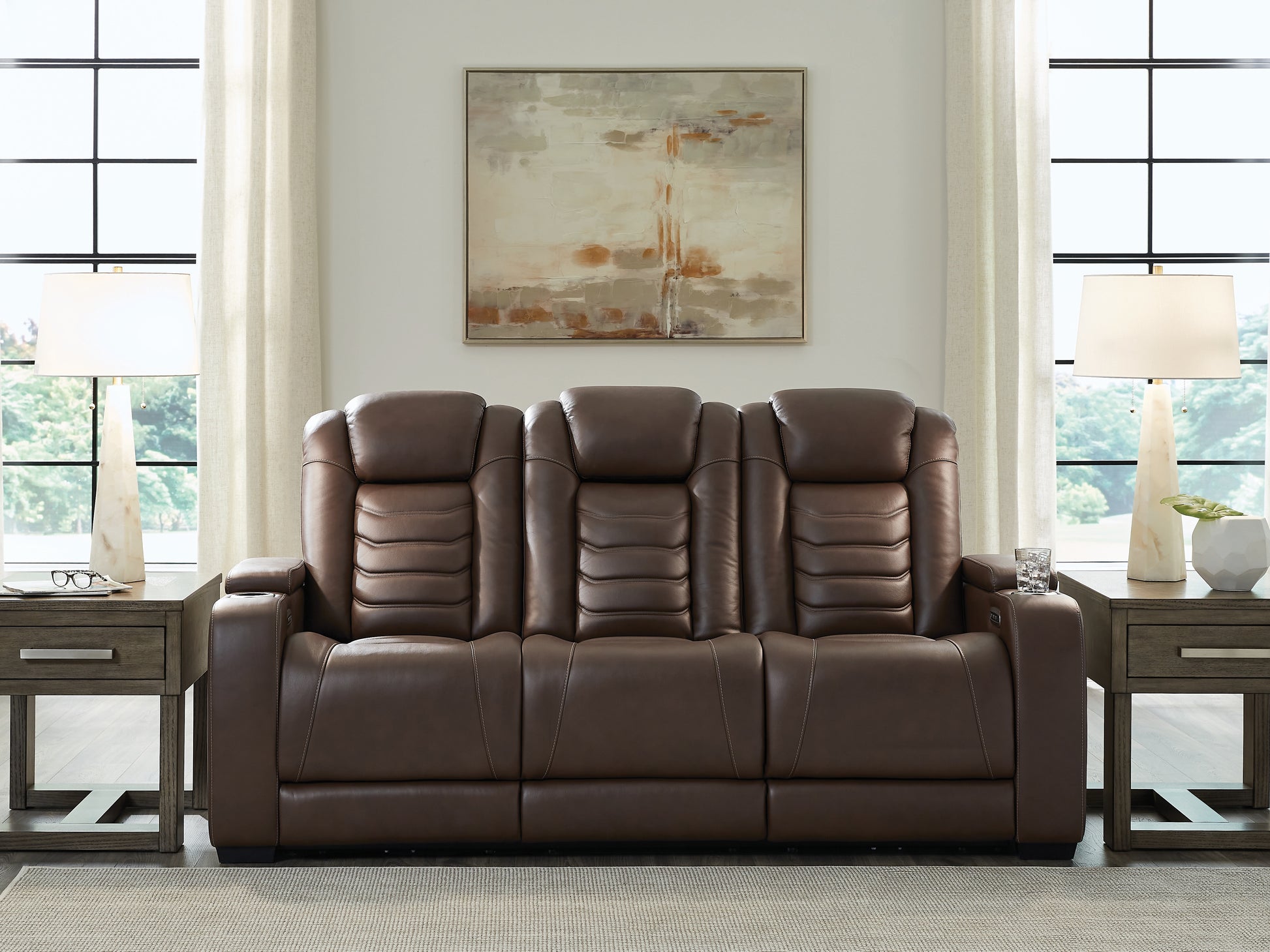 Pines Furniture Outlet - Ashley Furniture - High Impact Living Room - PWR REC Sofa with ADJ Headrest / Tobacco - U1060115