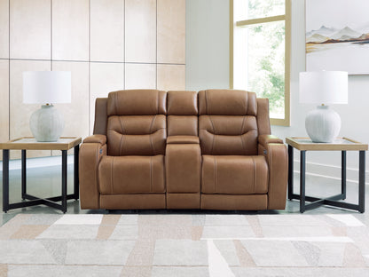 Pines Furniture Outlet - Ashley Furniture - Knightington Living Room - PWR REC Love w/Audio Seating / Caramel - PCU1160018A