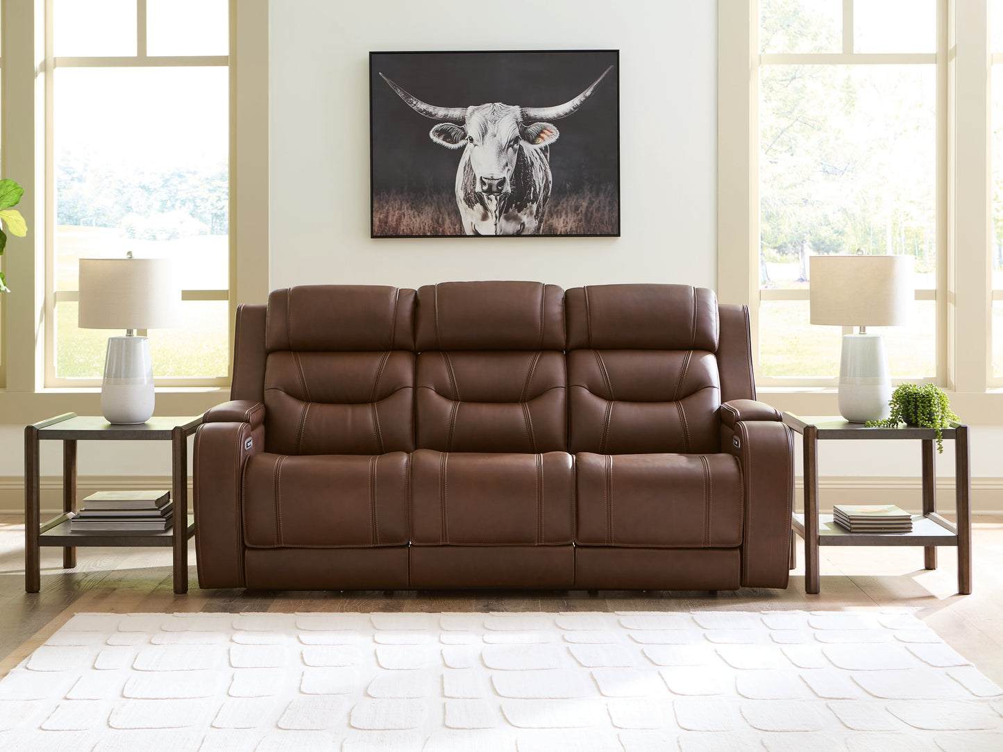 Pines Furniture Outlet - Ashley Furniture - Knightington Living Room - PWR REC Sofa w/Audio Seating / Brown - PCU1160215A