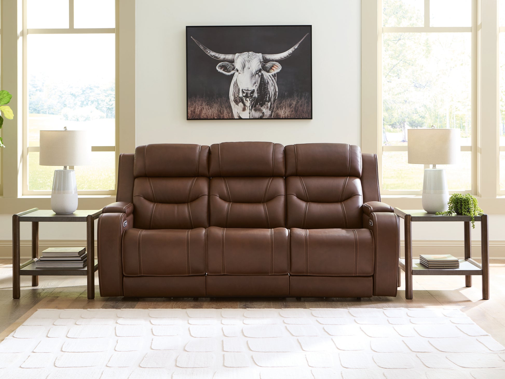 Pines Furniture Outlet - Ashley Furniture - Knightington Living Room - PWR REC Sofa w/Audio Seating / Brown - PCU1160215A