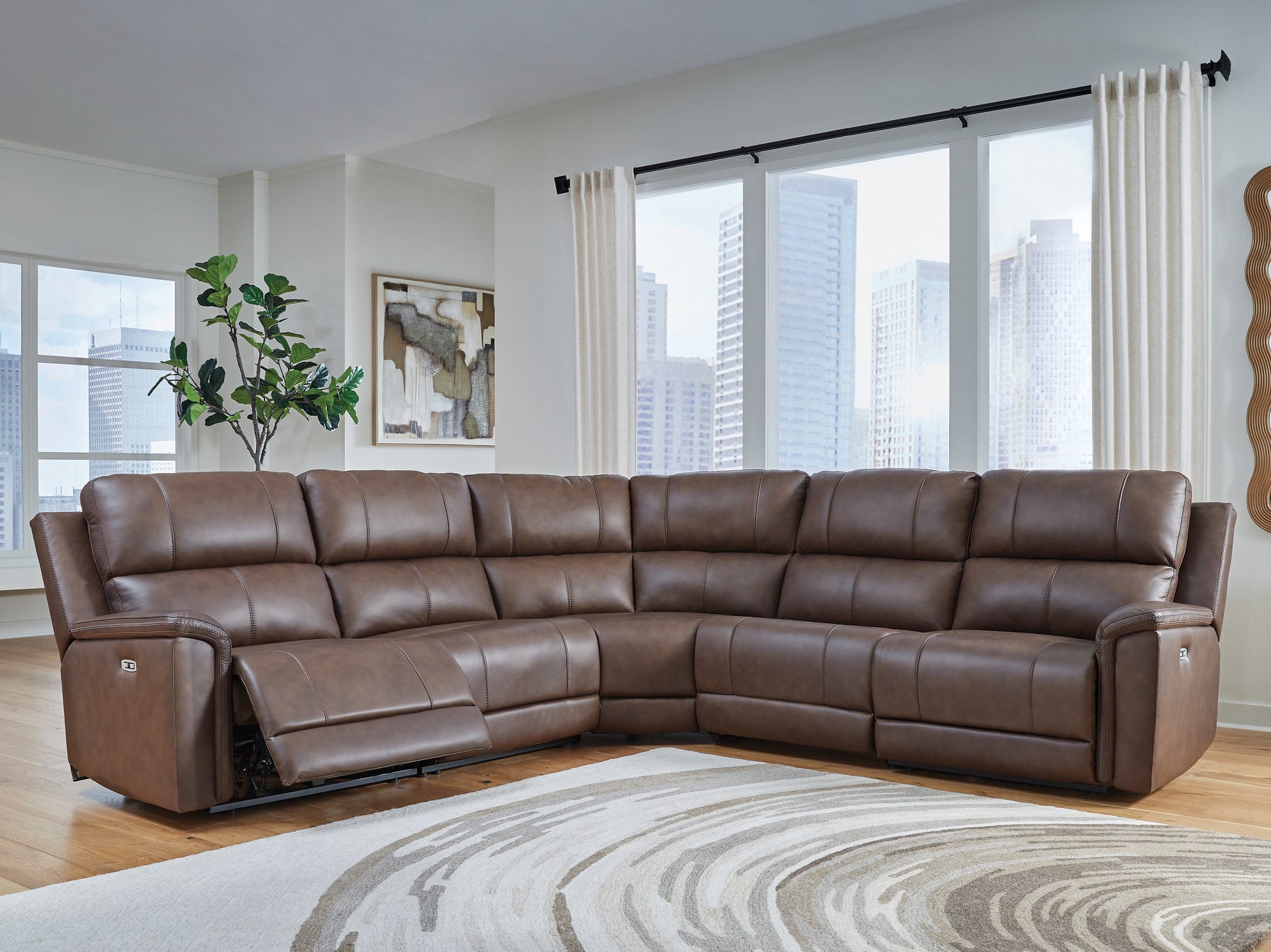 Pines Furniture Outlet - Ashley Furniture - Bleckley Sectional - 5-Piece Power Reclining Sectional / Espresso - PCU12001S4