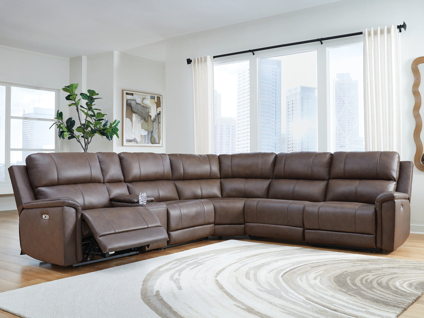Pines Furniture Outlet - Ashley Furniture - Bleckley Sectional - 6-Piece Power Reclining Sectional / Espresso - PCU12001S5