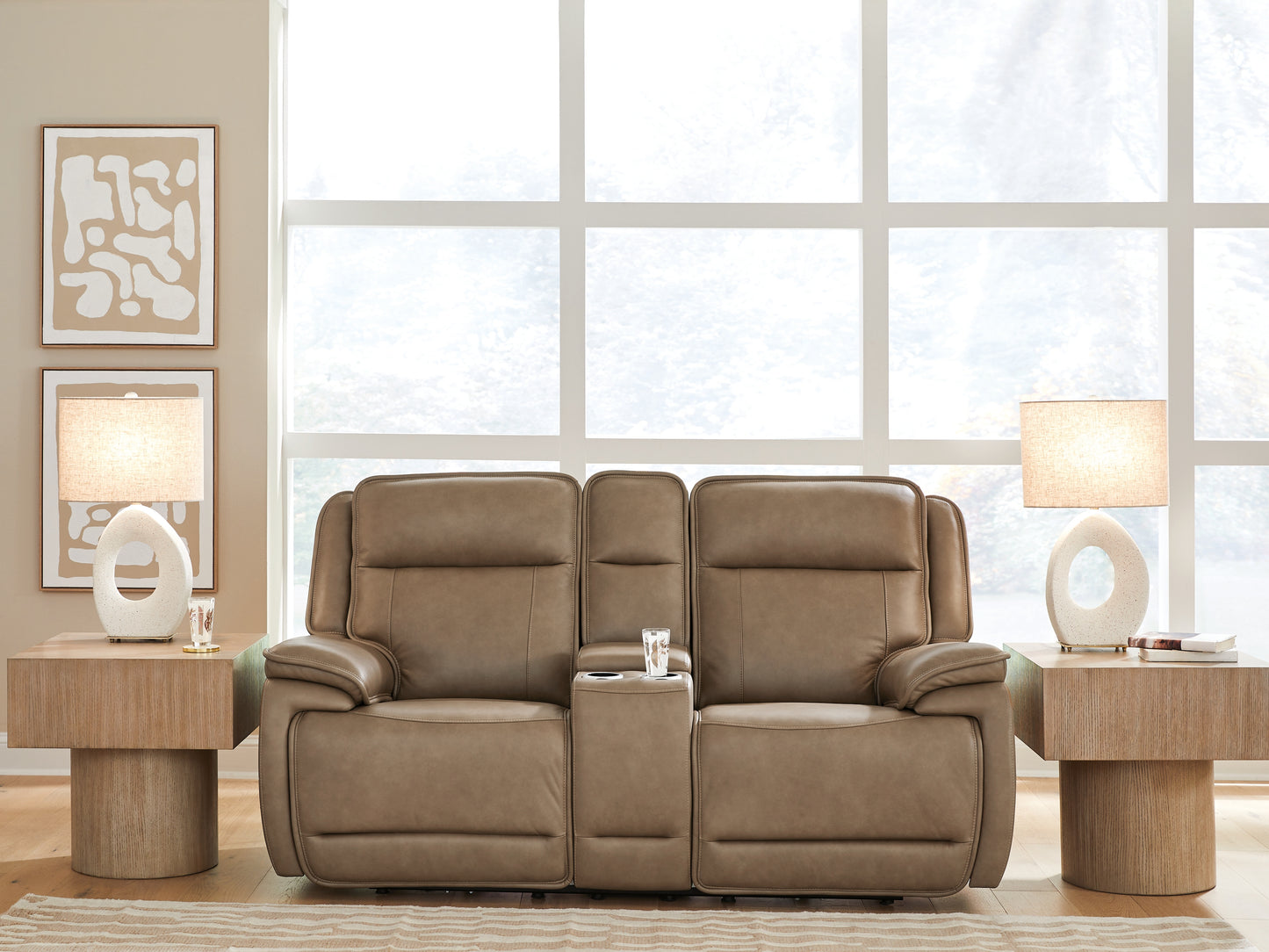 Pines Furniture Outlet - Ashley Furniture - Glencroft Living Room - PWR REC Loveseat/CON/ADJ HDRST / Sahara - PCU1240018