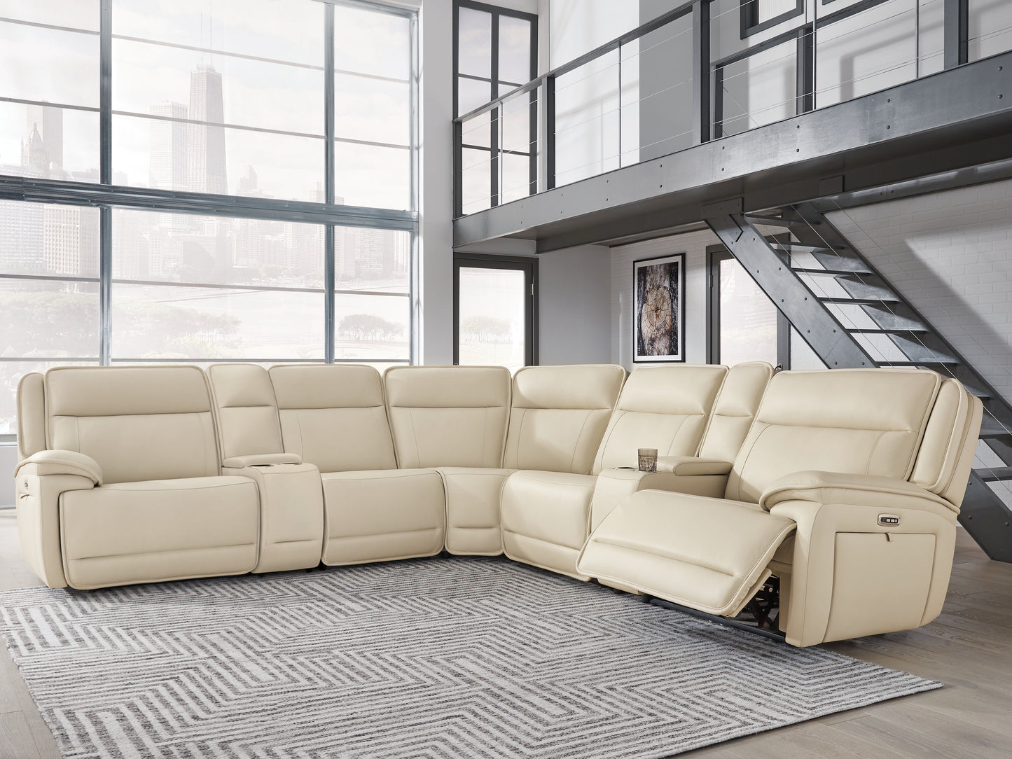 Pines Furniture Outlet - Ashley Furniture - Double Deal Sectional - 7-Piece Reclining Sectional with 2 Consoles / Almond - U13001S9