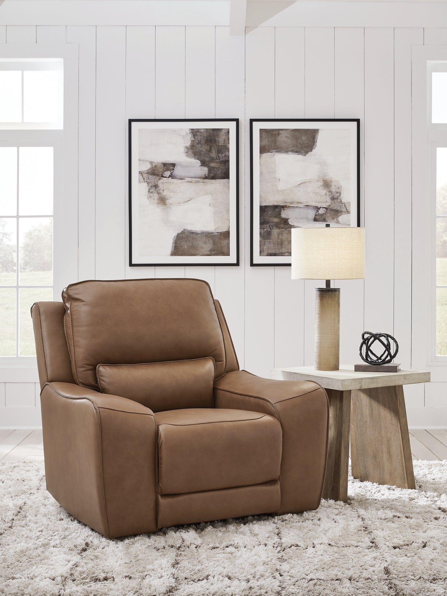 Pines Furniture Outlet - Ashley Furniture - DeepWakes Living Room - PWR Recliner/ADJ Headrest / Caramel - PCU6260613