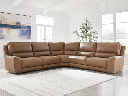 Pines Furniture Outlet - Ashley Furniture - DeepWakes Sectional - 5-Piece Power Reclining Sectional / Caramel - PCU62606S8