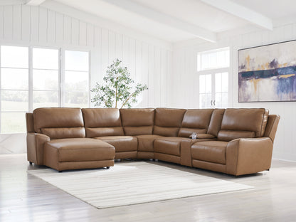 Pines Furniture Outlet - Ashley Furniture - DeepWakes Sectional - 6-Piece Power Reclining Sectional with Chaise / Caramel - PCU62606S19