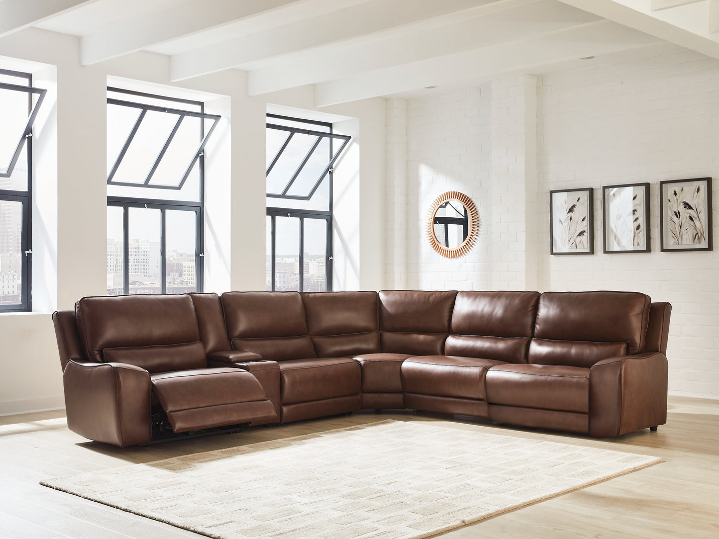 Pines Furniture Outlet - Ashley Furniture - DeepWakes Sectional - 6-Piece Reclining Sectional with Storage Console / Canyon - PCU62607S36