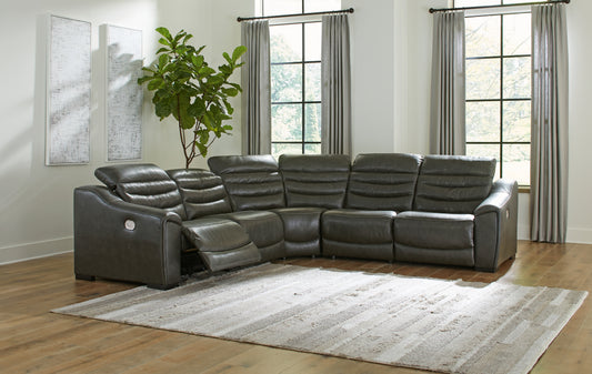 Pines Furniture Outlet - Ashley Furniture - Center Line Sectional - 7-Piece Power Reclining Sectional / Dark Gray - U63404S7