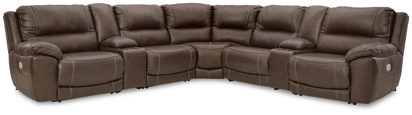 Pines Furniture Outlet - Ashley Furniture - Dunleith Sectional - 7-Piece Power Reclining Sectional / Chocolate - U71604S7