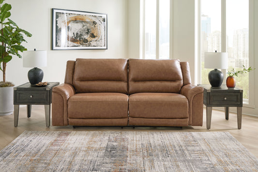 Pines Furniture Outlet - Ashley Furniture - Trasimeno Living Room - PWR REC Loveseat/CON/ADJ HDRST / Caramel - U8281518