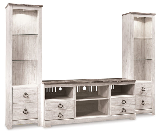 Pines Furniture Outlet - Ashley Furniture - Willowton 3-Piece Entertainment Center - 3-Piece Entertainment Center / Whitewash - W267W16