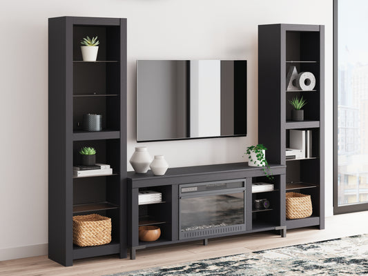 Pines Furniture Outlet - Ashley Furniture - Cayberry 3-Piece Entertainment Center with Electric Fireplace - 3-Piece Entertainment Center with Electric Fireplace / Black - W2721W2