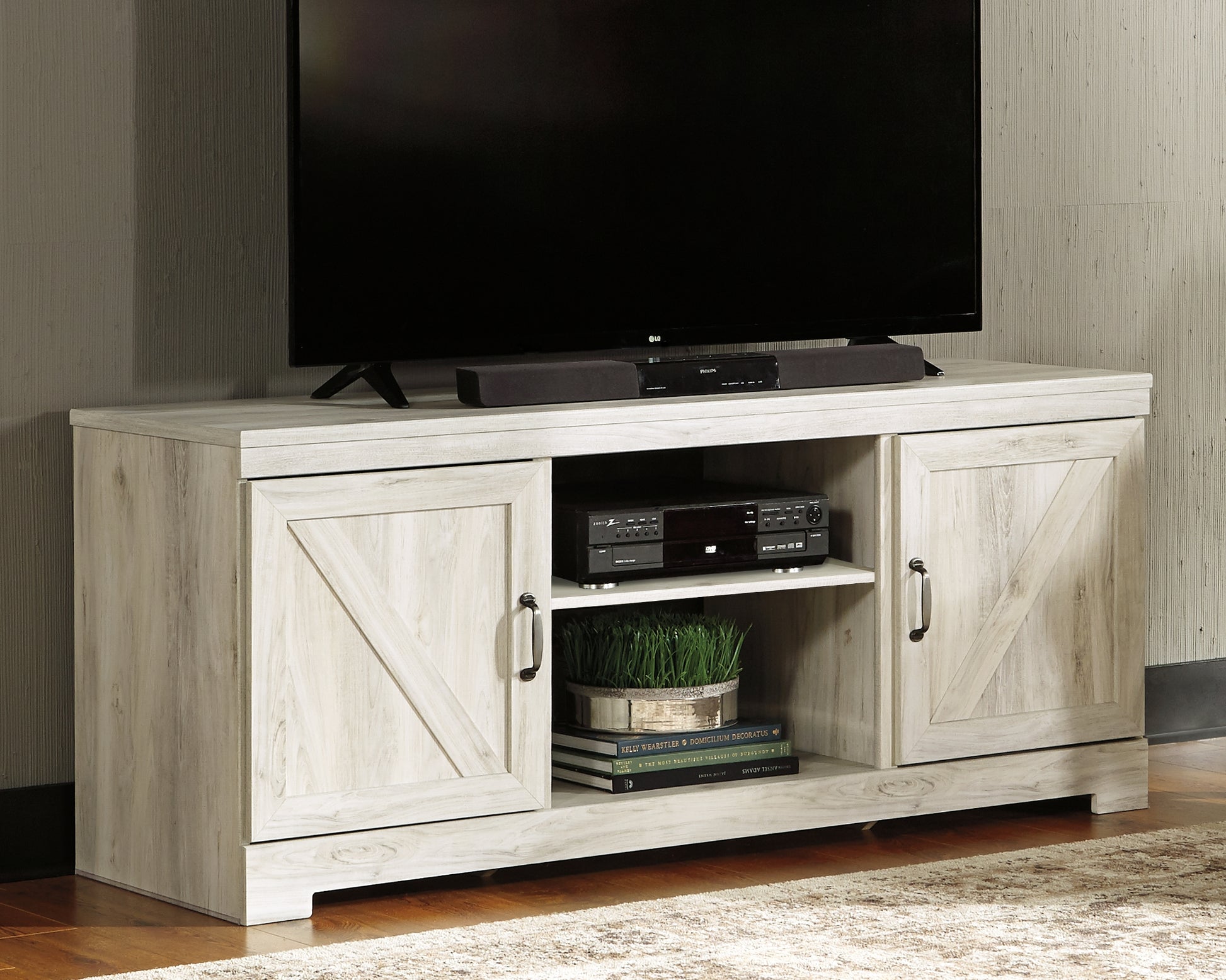 Pines Furniture Outlet - Ashley Furniture - Bellaby TV Stand - 63" / Whitewash - W331-68