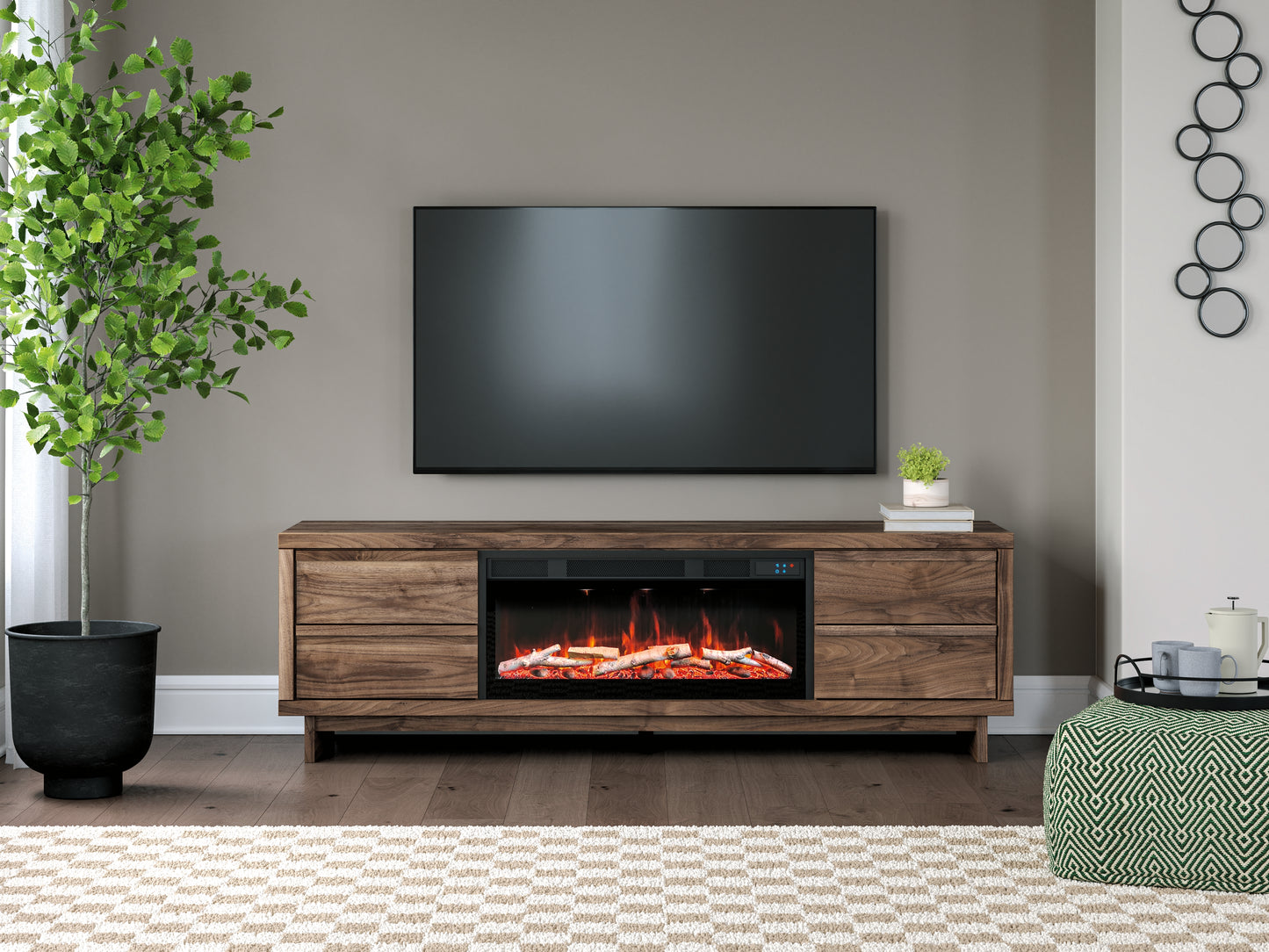 Pines Furniture Outlet - Ashley Furniture - Zadilyn 72" TV Stand with Electric Fireplace - 72" TV Stand with Electric Fireplace / Brown - W3367W1