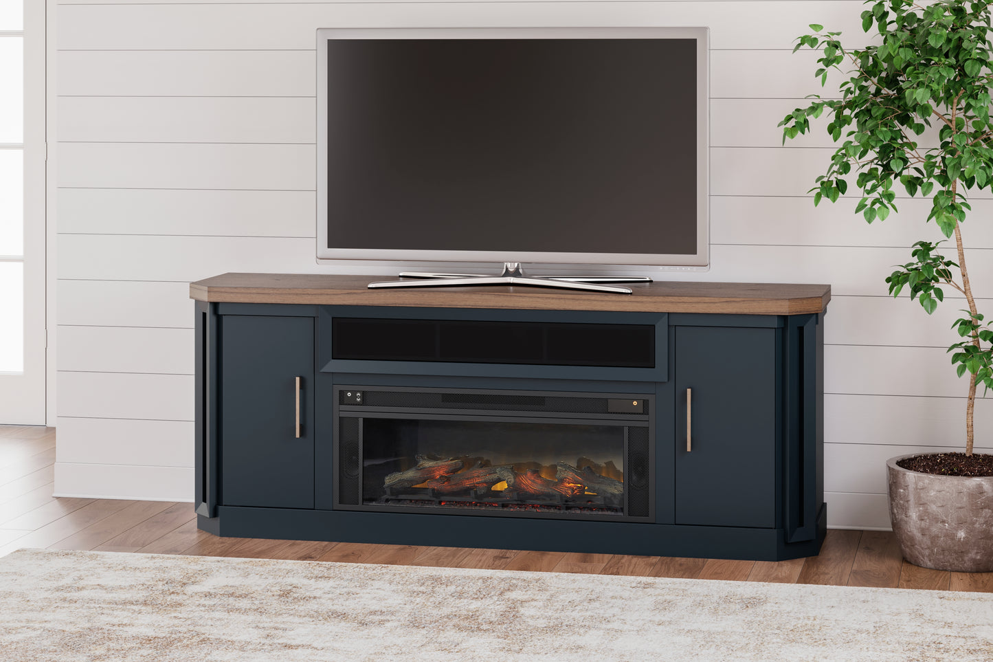 Pines Furniture Outlet - Ashley Furniture - Landocken 83" TV Stand with Electric Fireplace - 83" TV Stand with Electric Fireplace / Two-tone - W402W1